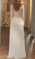 Colombe Champagne Halter Sequin Maxi Dress Flowering Girl