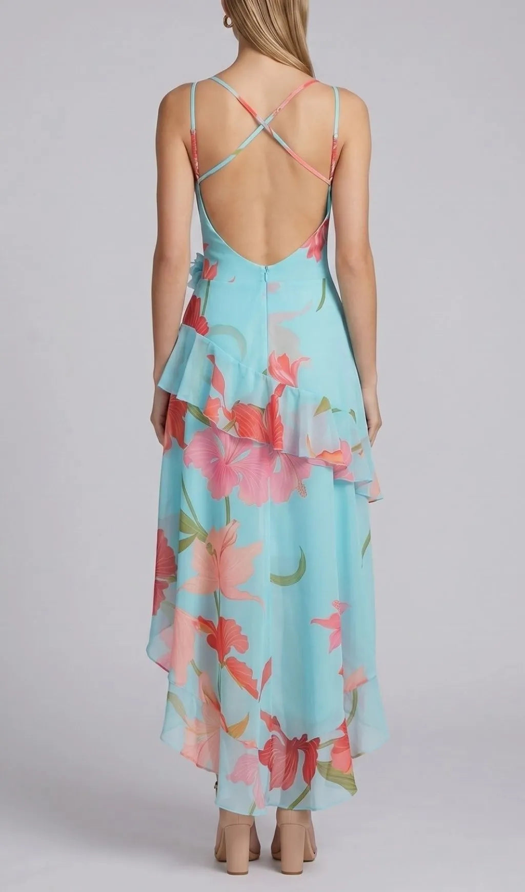 Ferune Spaghetti Floral Split Maxi Dress Flowering Girl