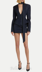 Hibyl Pinstripe Scarf Blazer in black Flowering Girl