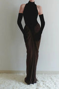 Velvet Mesh Patchwork Maxi Dress In Black Flowering Girl
