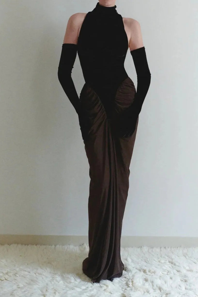 Velvet Mesh Patchwork Maxi Dress In Black Flowering Girl