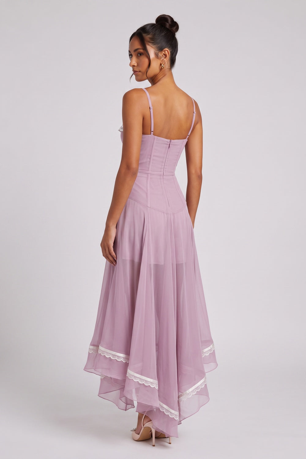 Dusty Lavender Sheer Chiffon Fit-and-Flare Midi Dress Flowering Girl