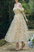 Sabrina Flower Embellished Strapless Maxi Dress In Beige Flowering Girl