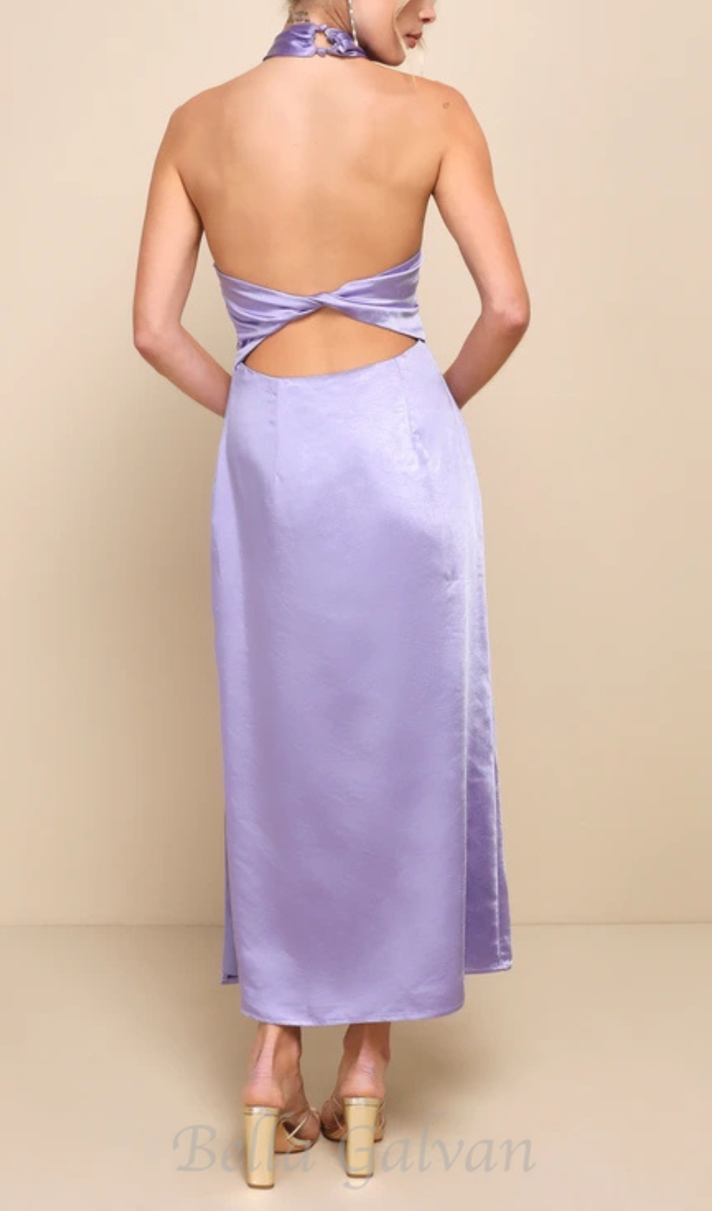 Lavender Satin Halter Slip Midi Dress Flowering Girl