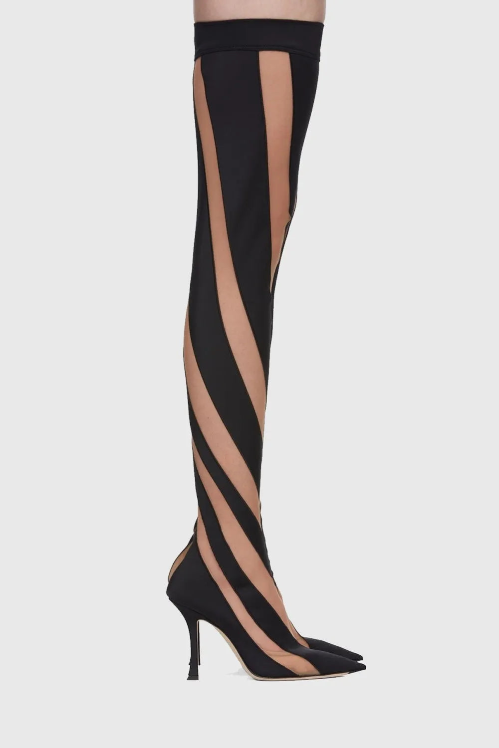 Maeve Stripe Mesh Sock Thigh-high Boots - Black Flowering Girl