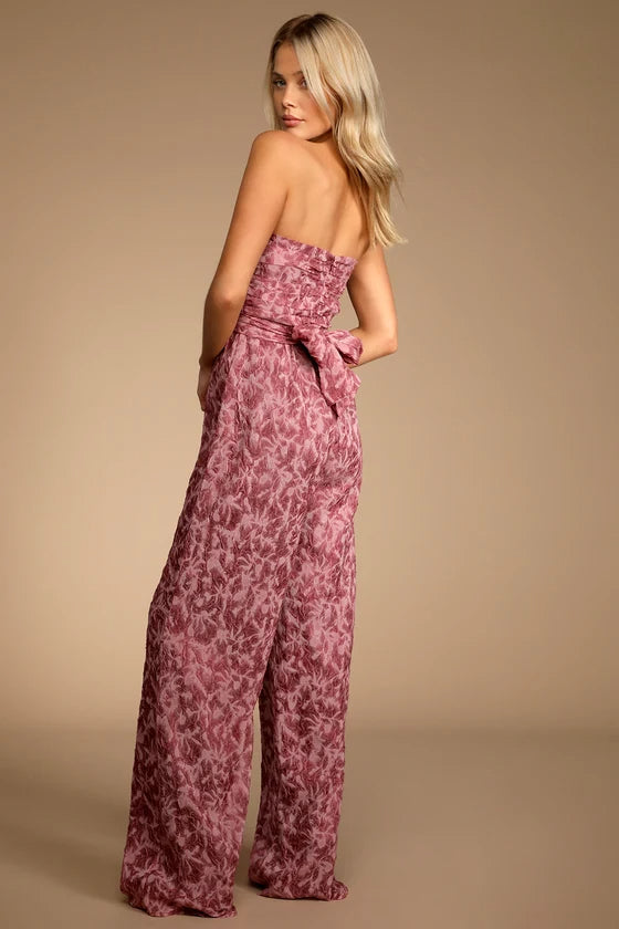 Organza Ruched Strapless Wide-Leg Jumpsuit Flowering Girl