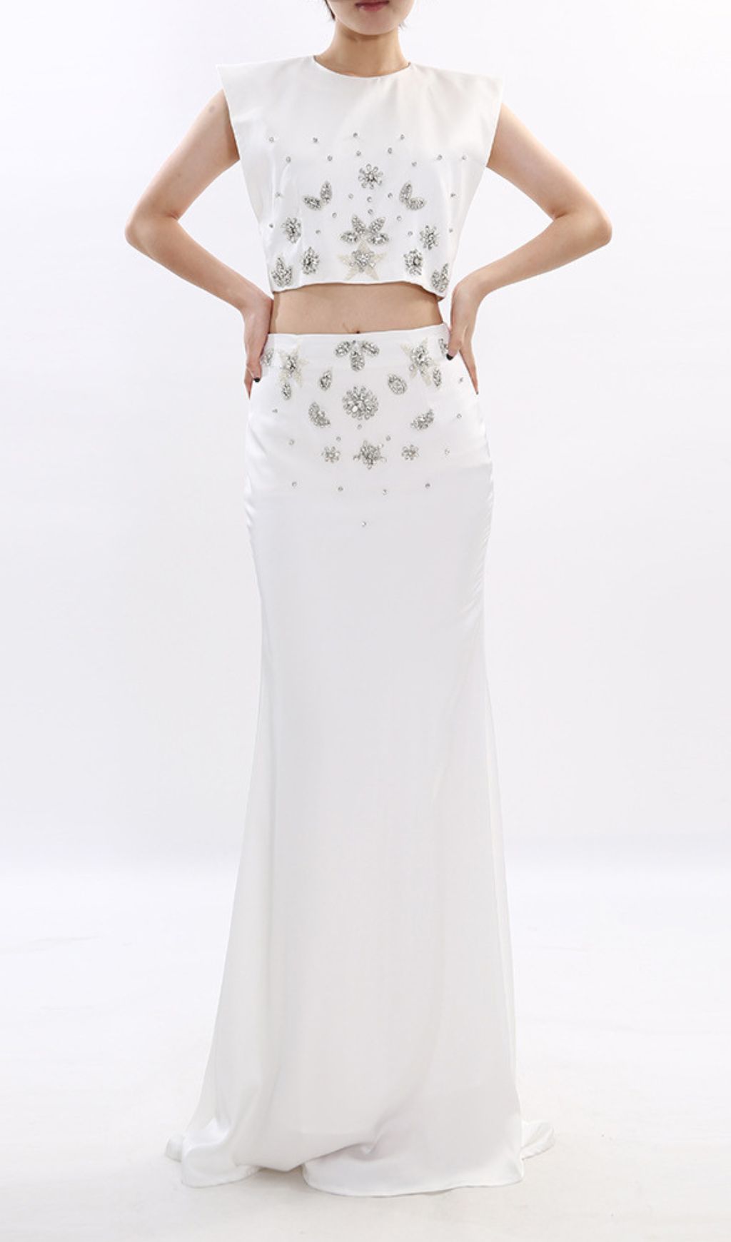 Juro White Diamante Two-Piece Set Flowering Girl