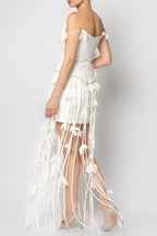 Hilary White Flower Tassel Strapless Mini Dress Flowering Girl
