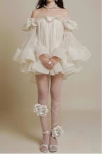 Bernice Ruffle Layer Crinkle Chiffon Mini Dress In White Flowering Girl