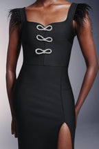 Josephine Bows High Slit Diamond Bandage Midi Dress Flowering Girl