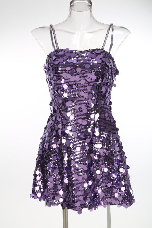 Virginia Strappy Sequin Embellished Mini Dress In Purple Flowering Girl
