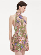 Ursula Floral Print Halter Neck Mini Dress Flowering Girl