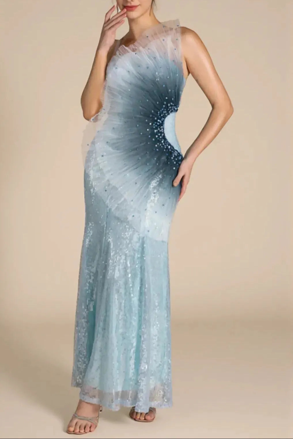 Alyssa Samira Gradient Embellished Mermaid Maxi Dress Flowering Girl