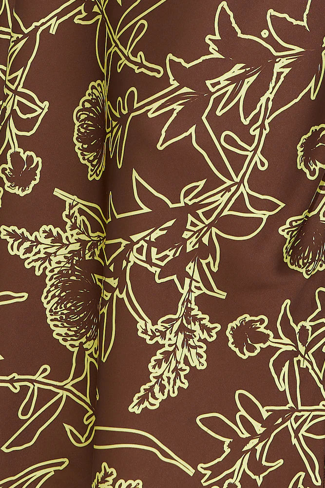 print satin maxi dress in brown Flowering Girl