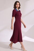 Burgundy Ribbed Knit A-Line Dress Flowering Girl
