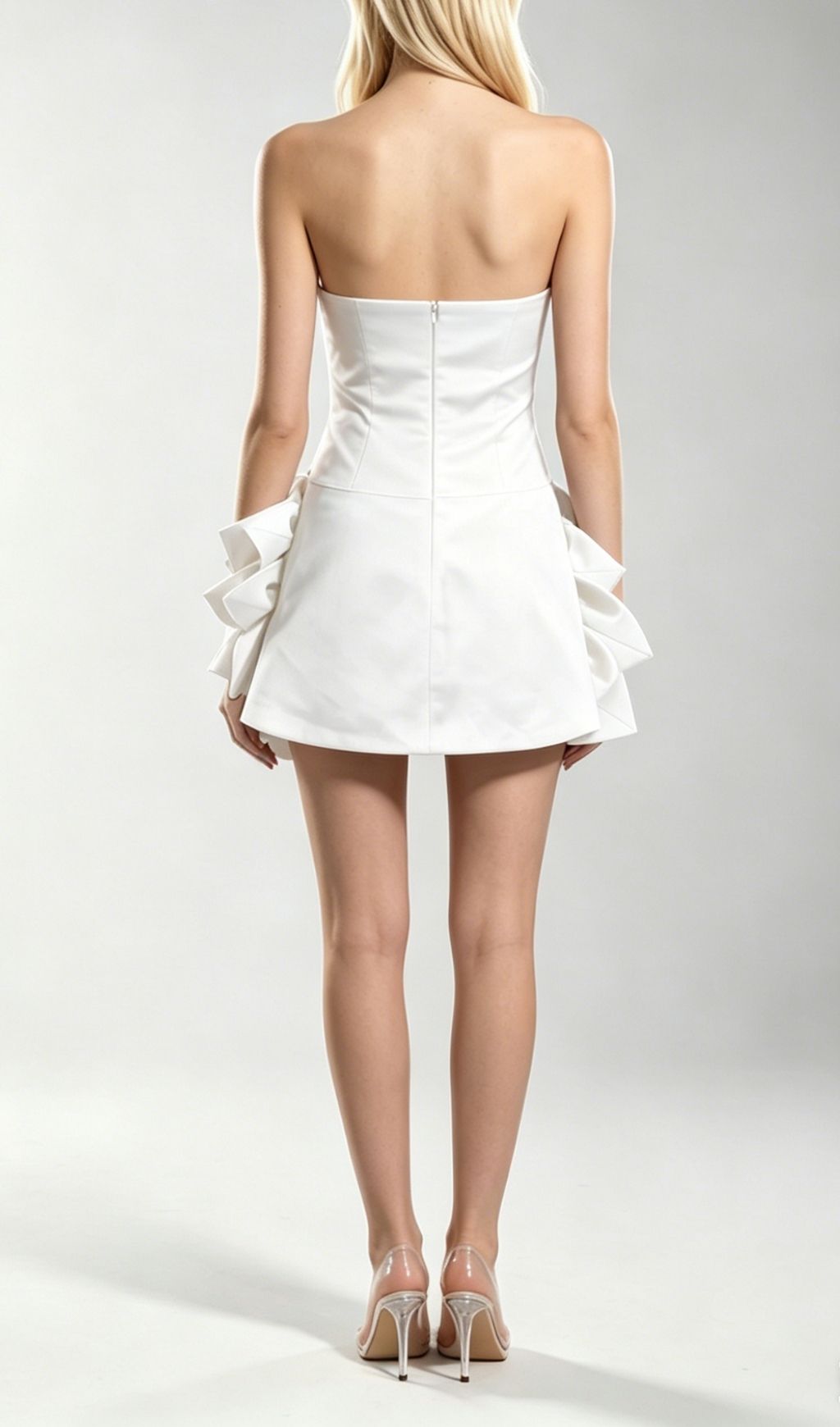 Korina White Strapless 3D Flower Mini Dress Flowering Girl