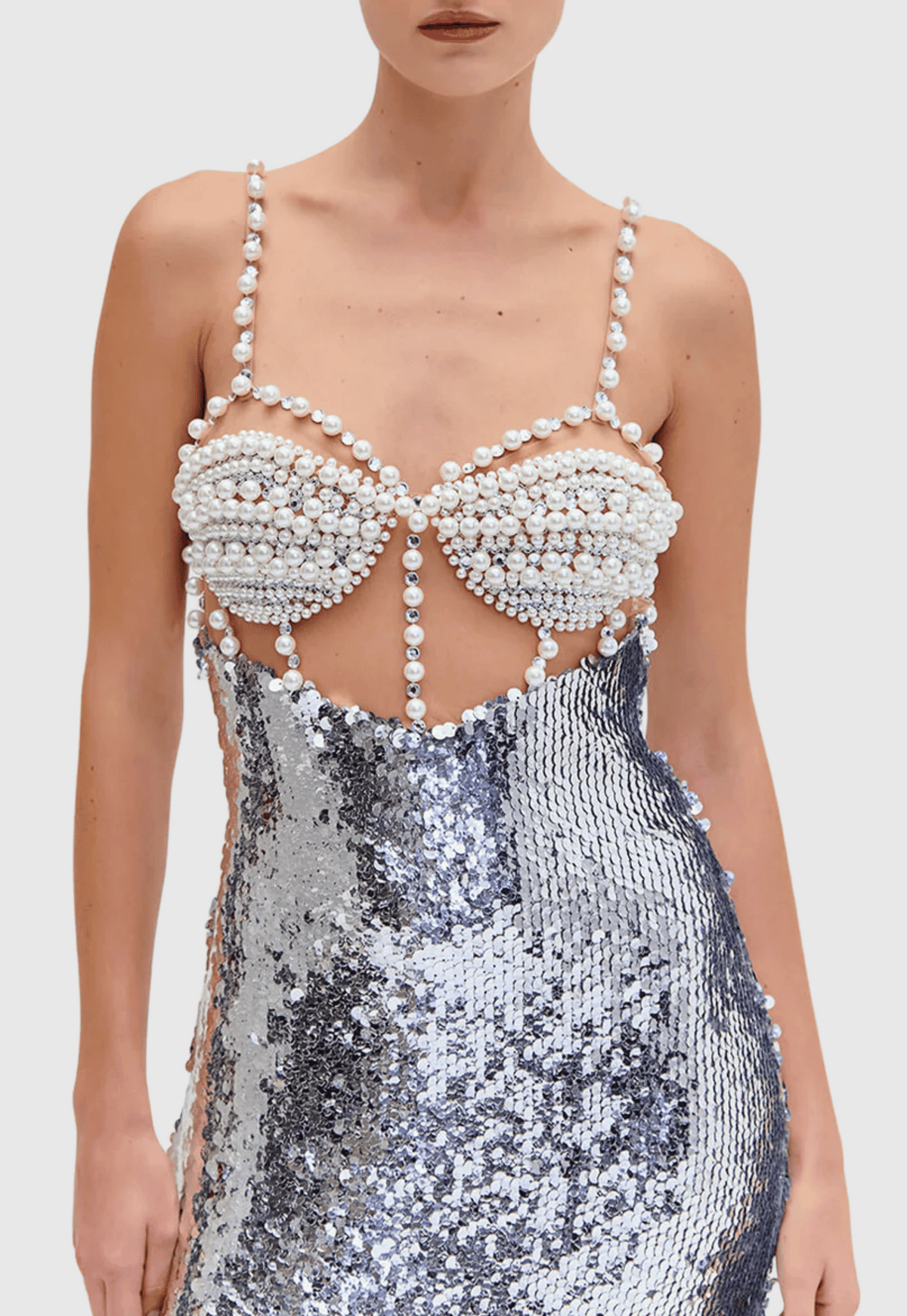aurora Sequin Pearl Embeliished Midi Bandage Dress Flowering Girl