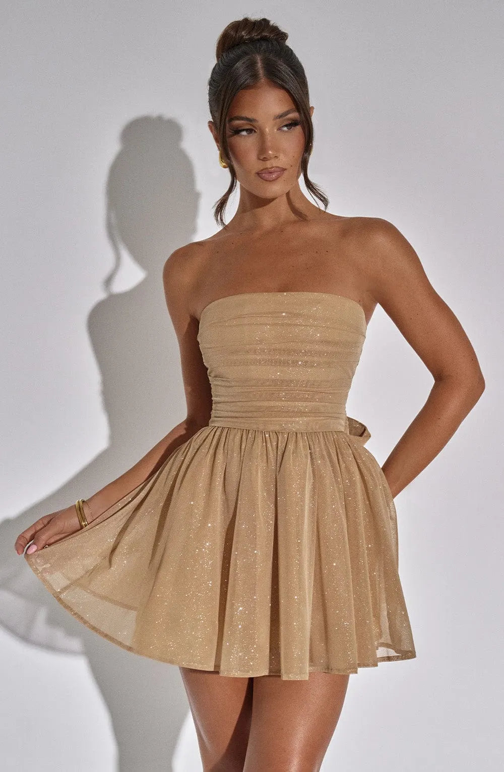 Katrina Mini Dress - Gold Sparkle Flowering Girl