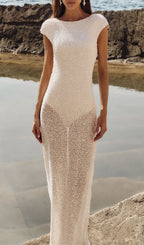 Kees White Sequin Sleeveless Backless Maxi Dress Flowering Girl
