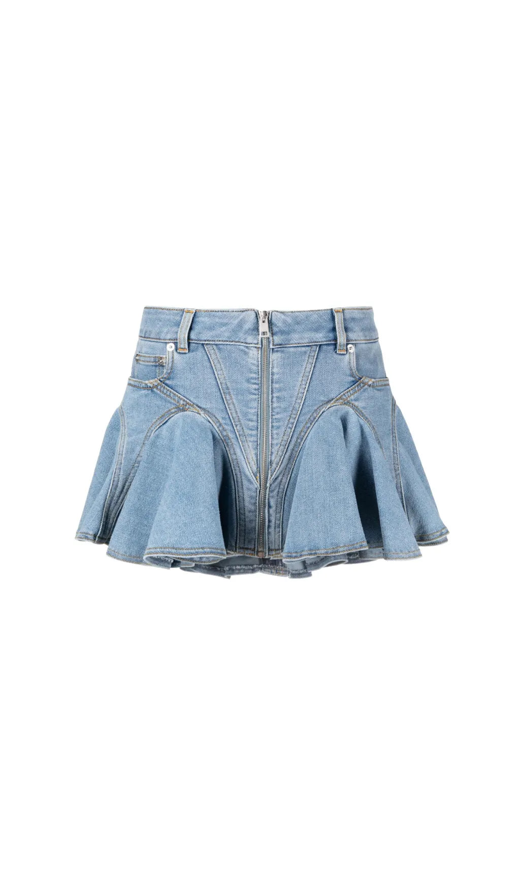 BLUE FLARED DENIM MINI SKIRT Flowering Girl