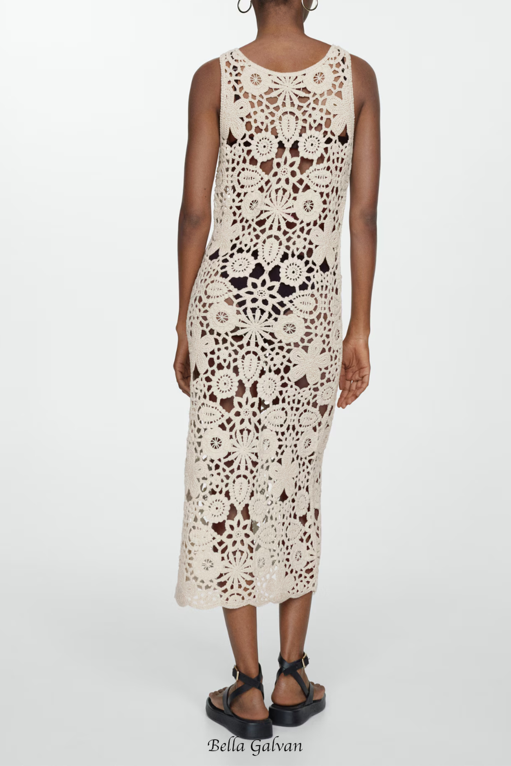 georgia cotton crochet midi dress in apricot Flowering Girl