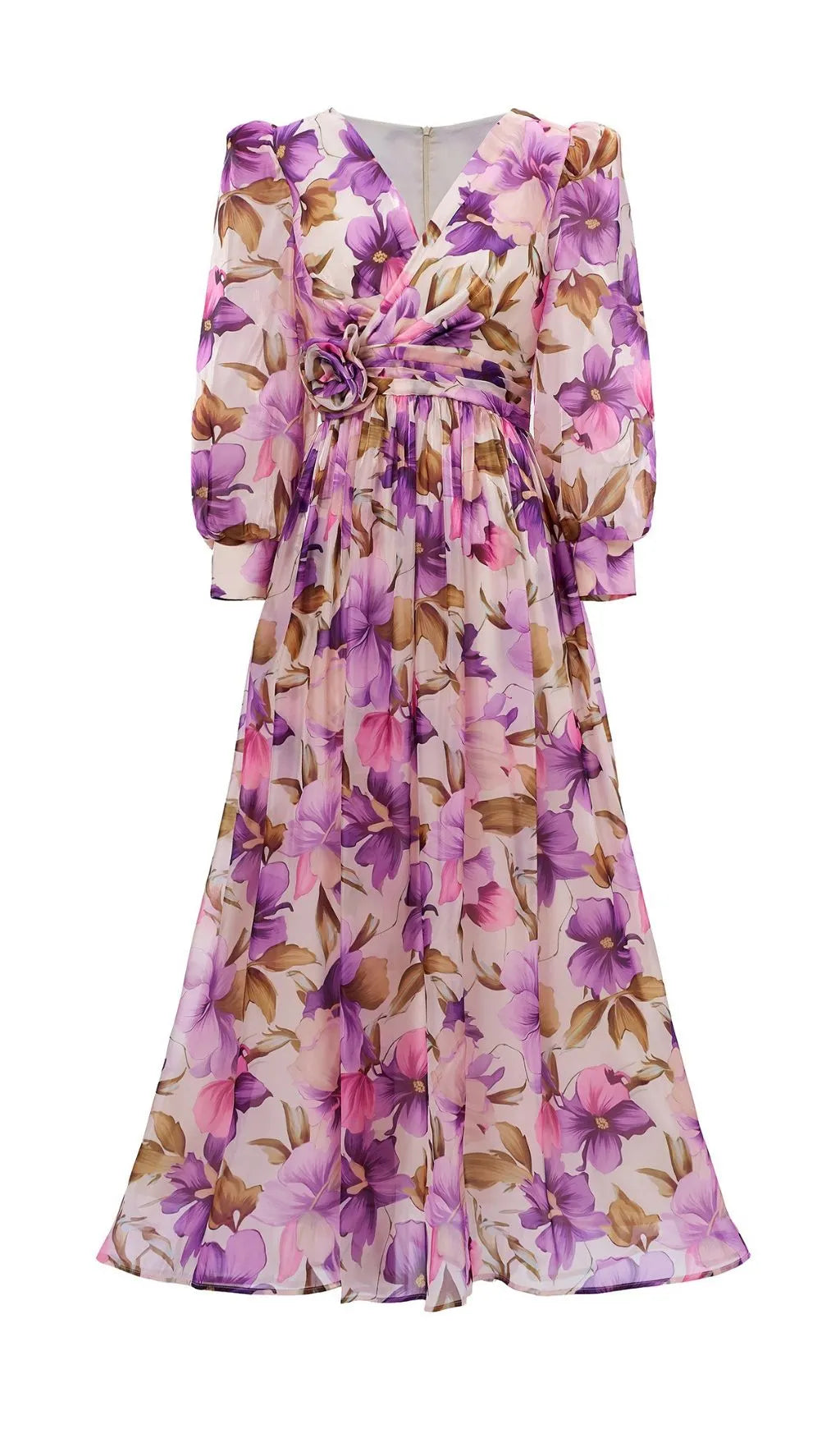 Ferial Purple Floral Printed Long Sleeve Maxi Dress Flowering Girl