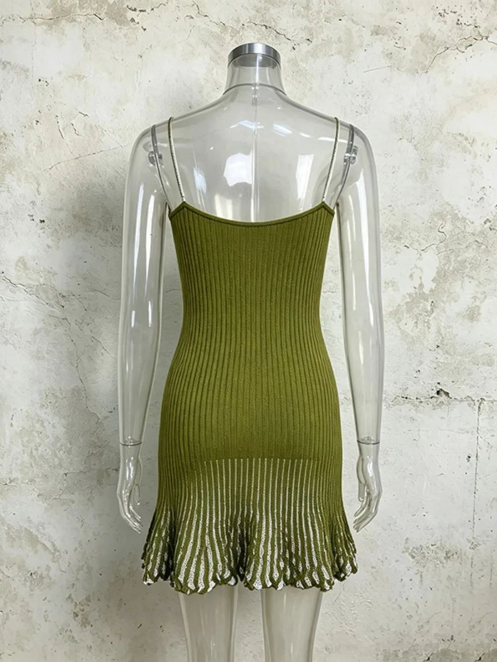 Matilde Green Spaghetti Knitted Mini Dress Flowering Girl