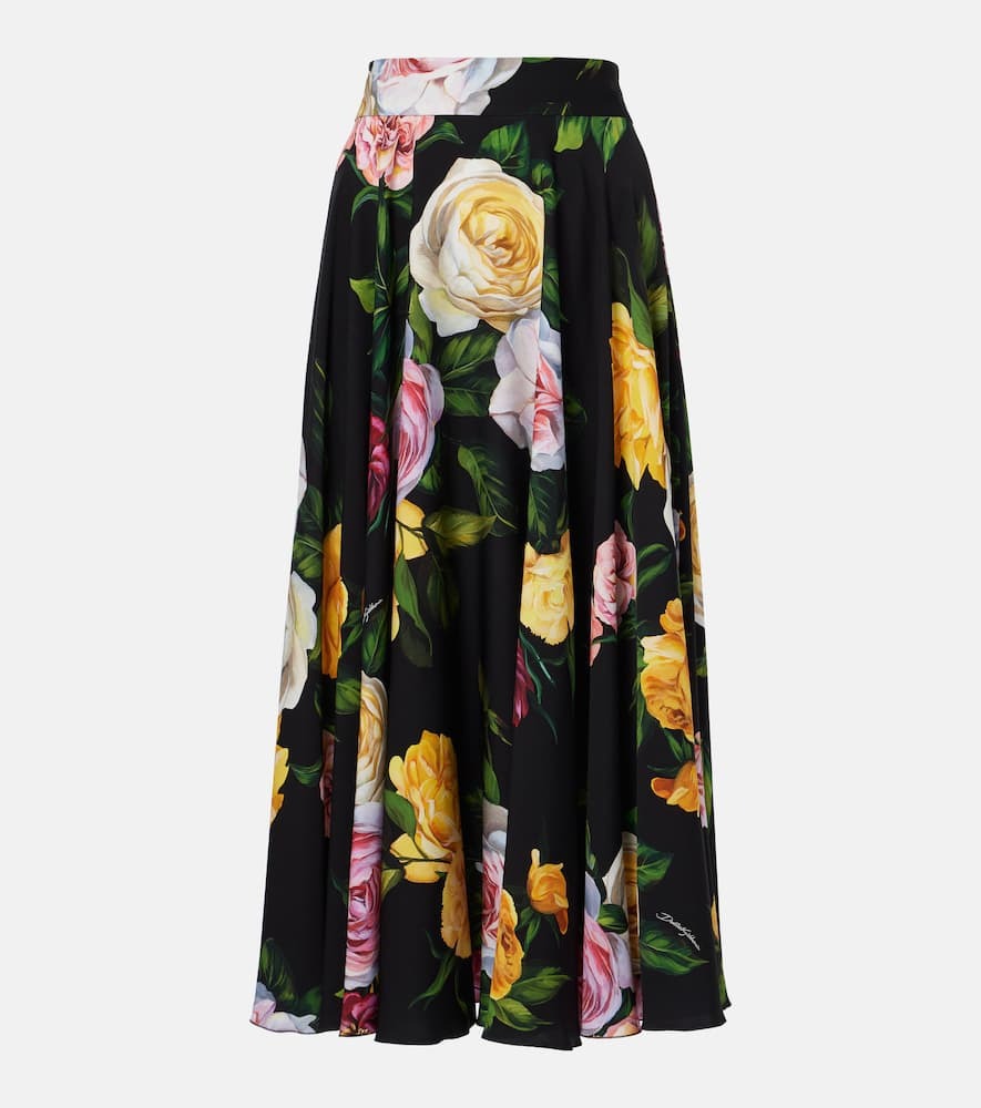 Black Floral Print Shirt & Midi Skirt Co-ord Set Flowering Girl
