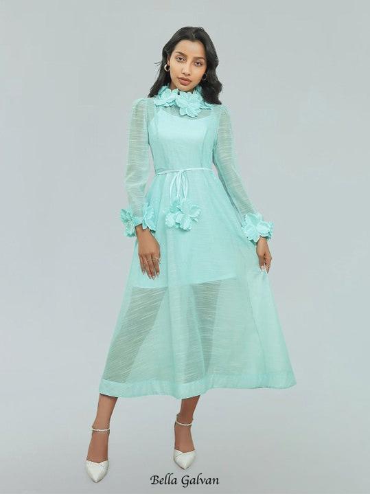 vicky flower embellished lace midi dress in green Flowering Girl
