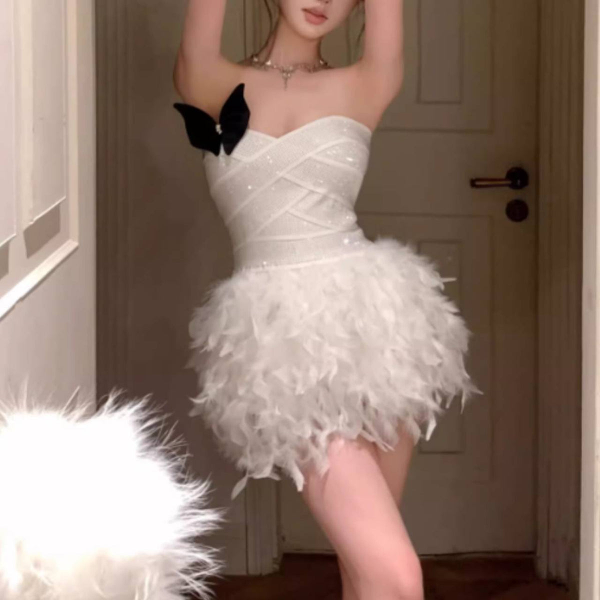 Alisa Feather Mini Dress Flowering Girl