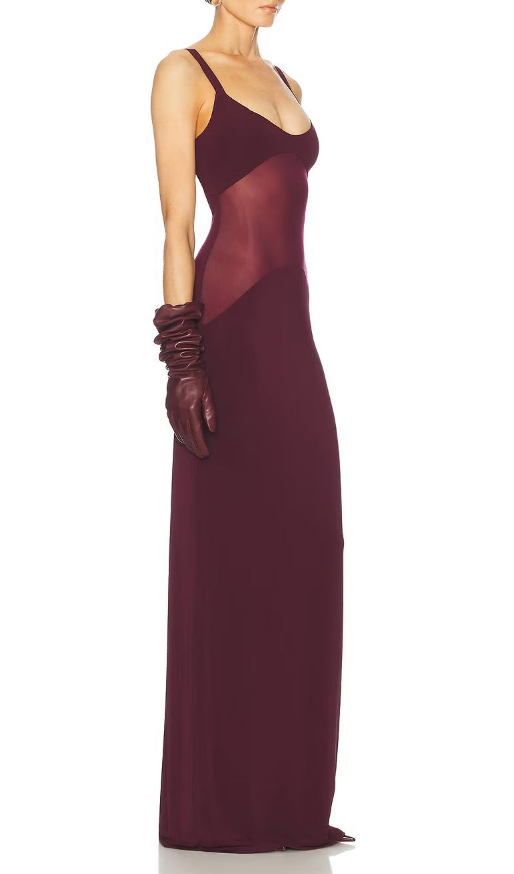 Mesh Insert Maxi Dress Burgundy Flowering Girl