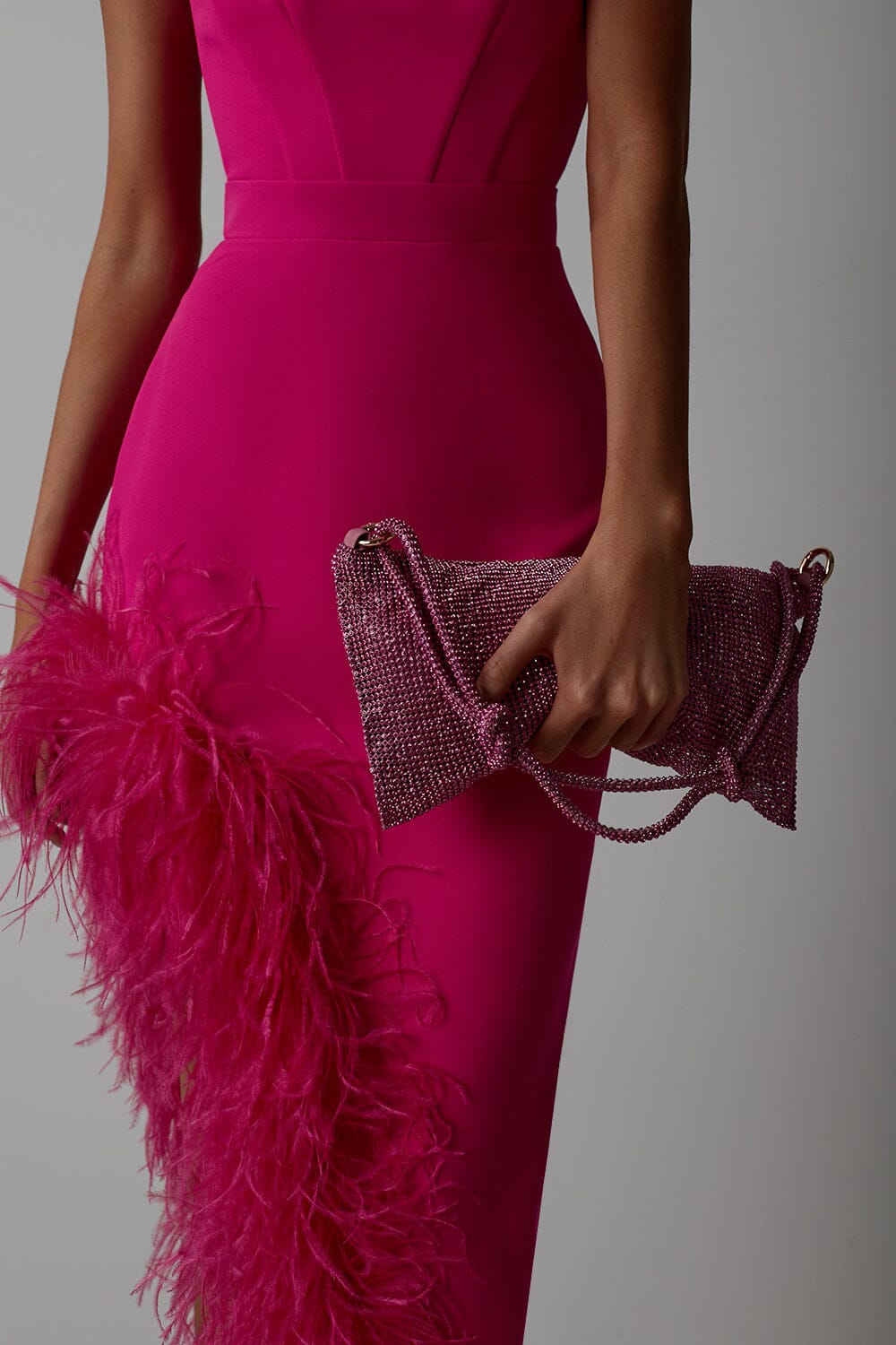 Feather High-Low Dress In Pink Flowering Girl