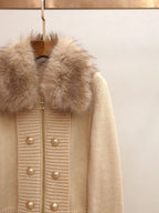 Beige Fine Knit Wool Or Cashmere Blend Fitted, Cropped Knit Cardigan Jacket Flowering Girl