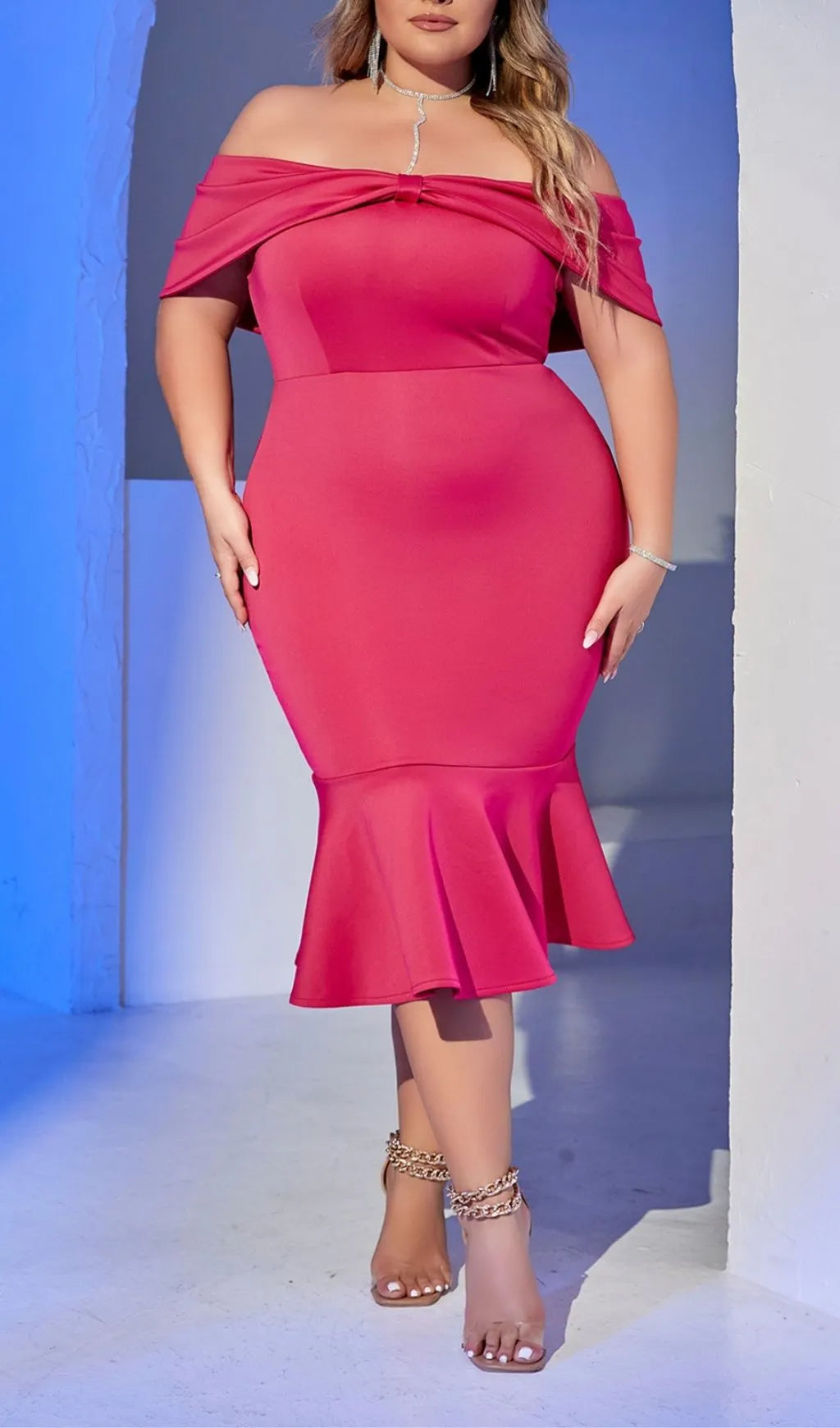 Laniakea Pink Off-Shoulder Plus Size Midi Dress Flowering Girl