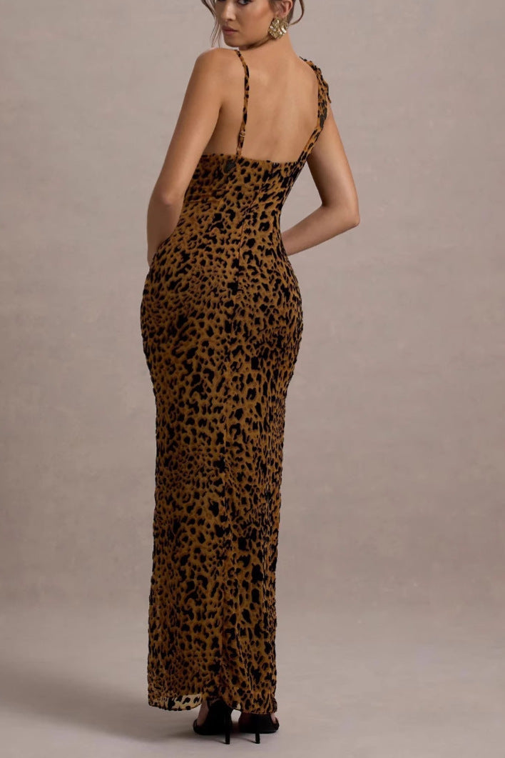 Leopard Print Slip Maxi Dress Flowering Girl