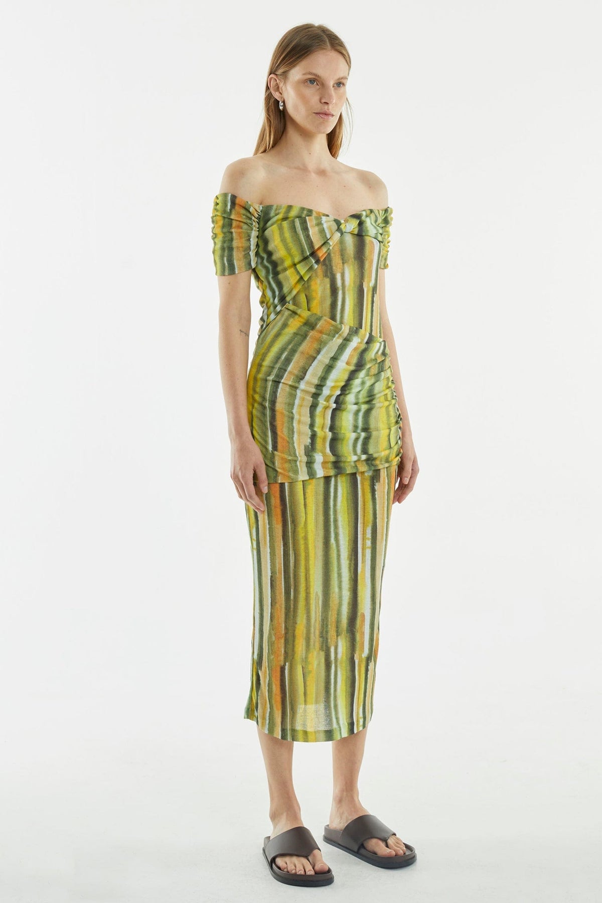 Wind Through Off Shoulder Dress | Brush Stroke Flowering Girl