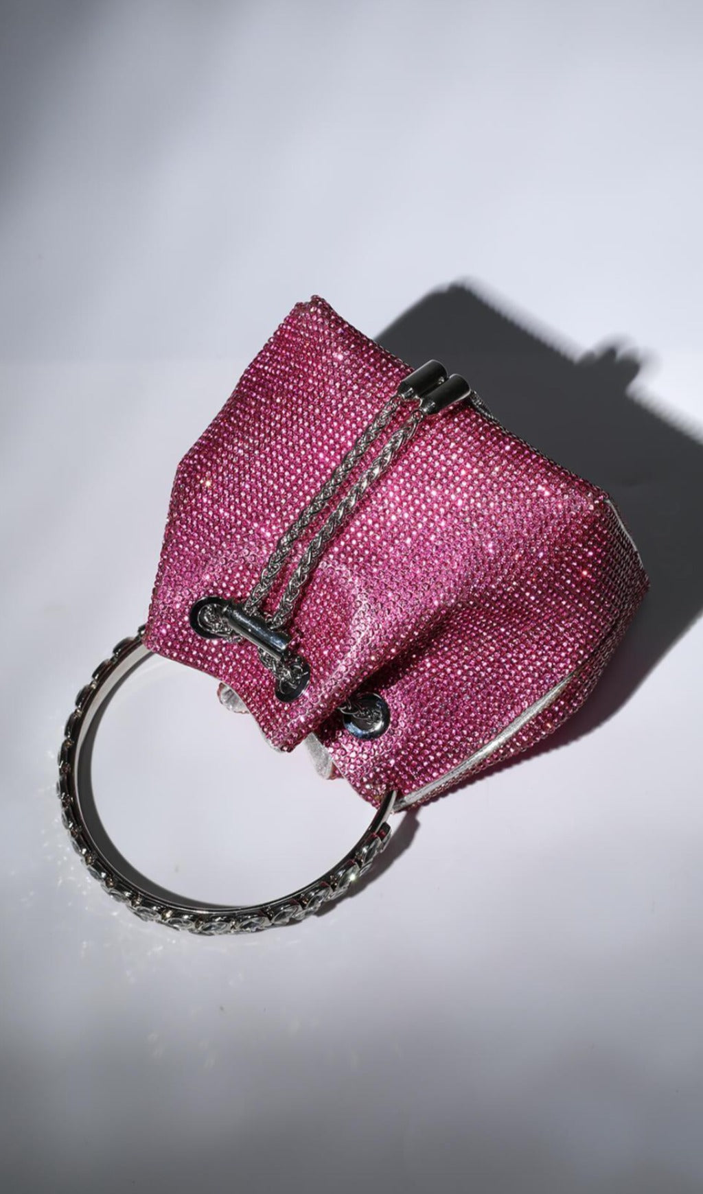 Crystal Embellished Bucket Bag In Hot Pink Flowering Girl