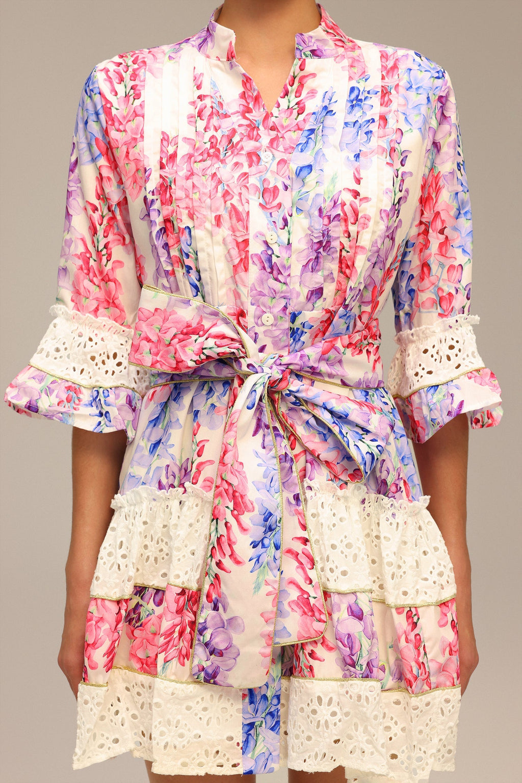 Zohara Lace Floral Printed Mini Dress Flowering Girl