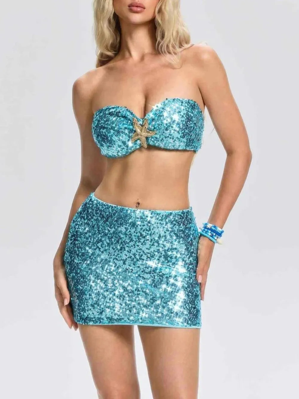 Dervian Strapless Sequin Skirt Set Flowering Girl