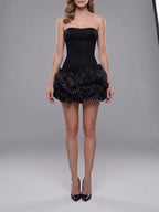 Maleni Black Strapless Bustier Polka Dot Bubble Dress Flowering Girl