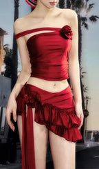 Doga Red Flower Three-Piece Swimsuit Flowering Girl