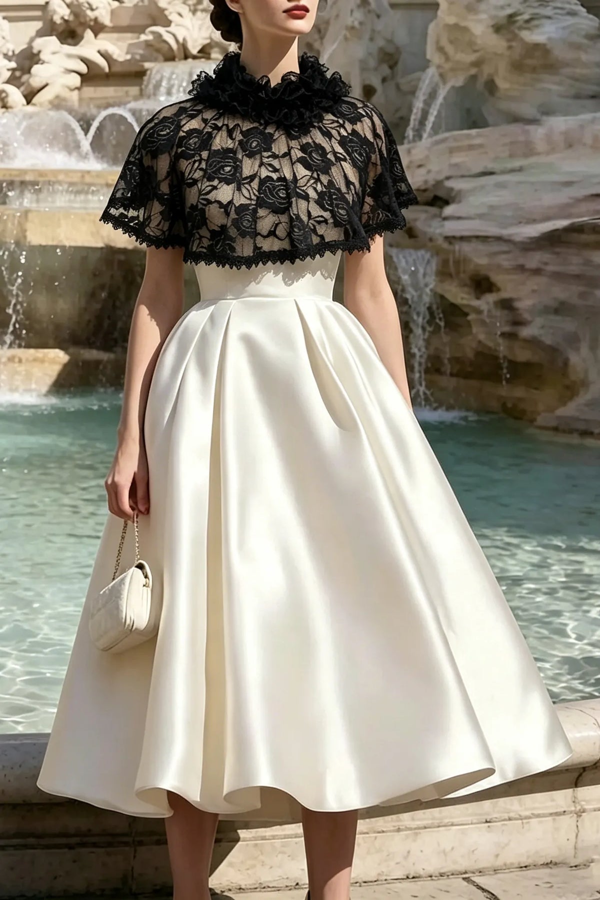 Sharon Minimalist Spaghetti Strap Midi Dress With Cape- Off-White Flowering Girl