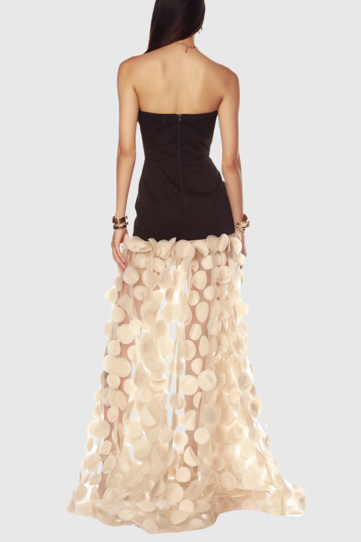 Nodin Strapless Dot Mesh Maxi Dress Flowering Girl