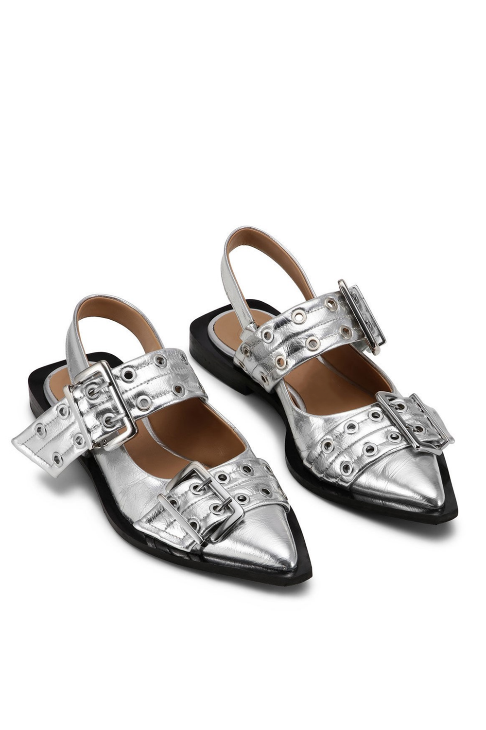 Anabella Buckle Ballerinas - Silver Flowering Girl