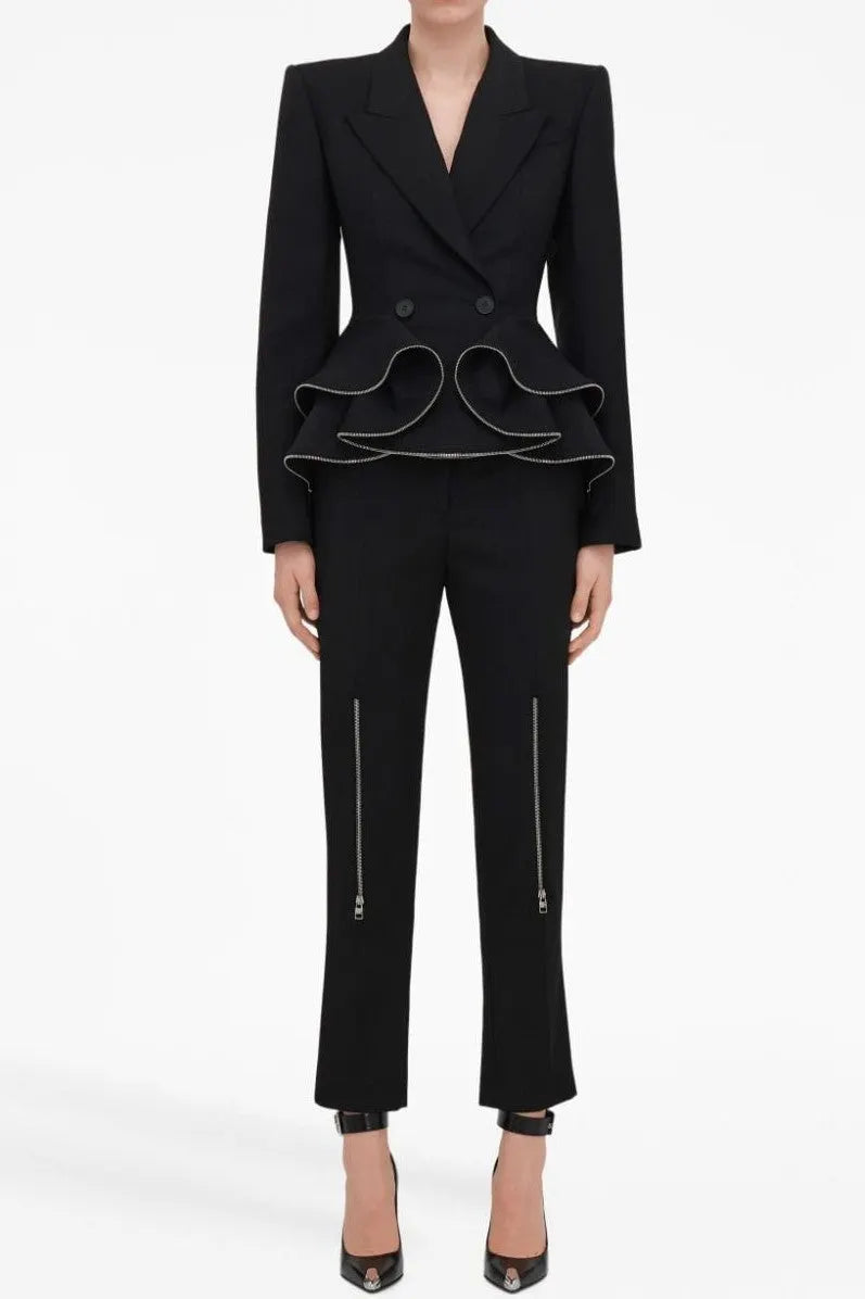 Pamely Peplum Ruffle Blazer - Black Flowering Girl