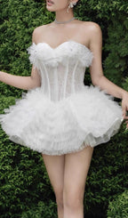 Joan White Strapless Flower Corset Mini Dress Flowering Girl