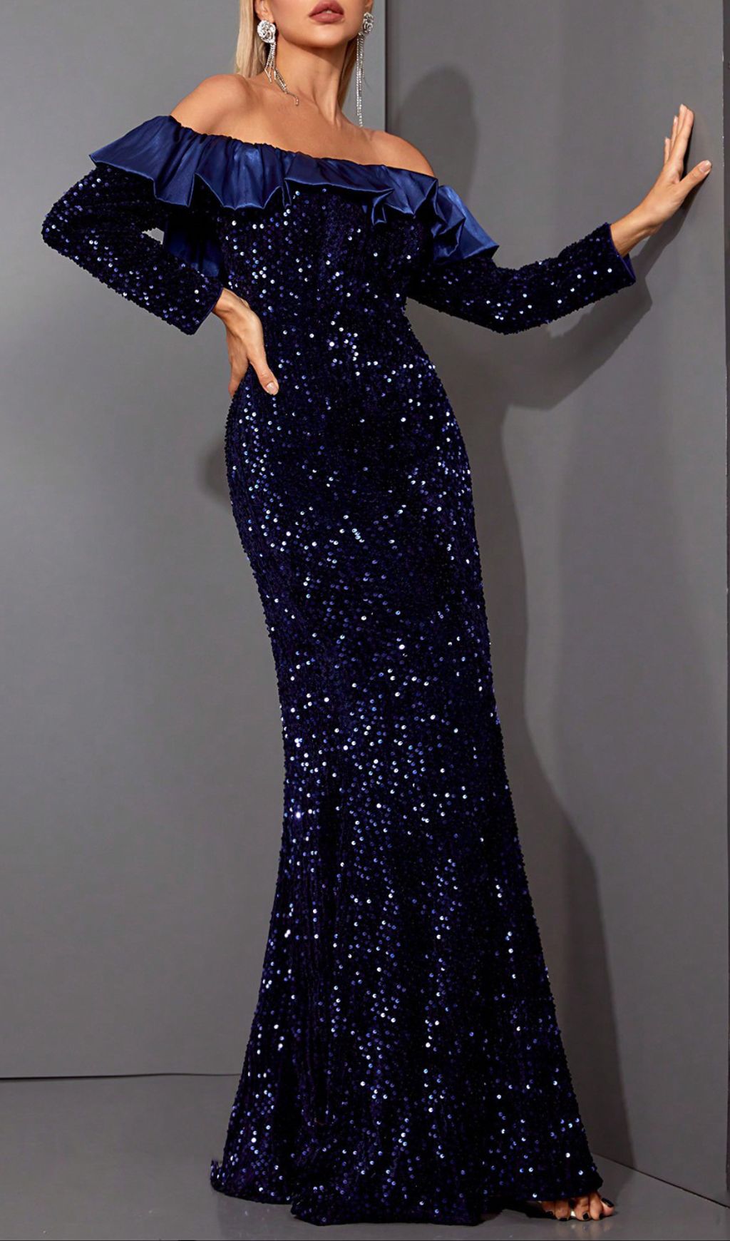 Hudson Blue Off-Shoulder Sequin Maxi Dress Flowering Girl