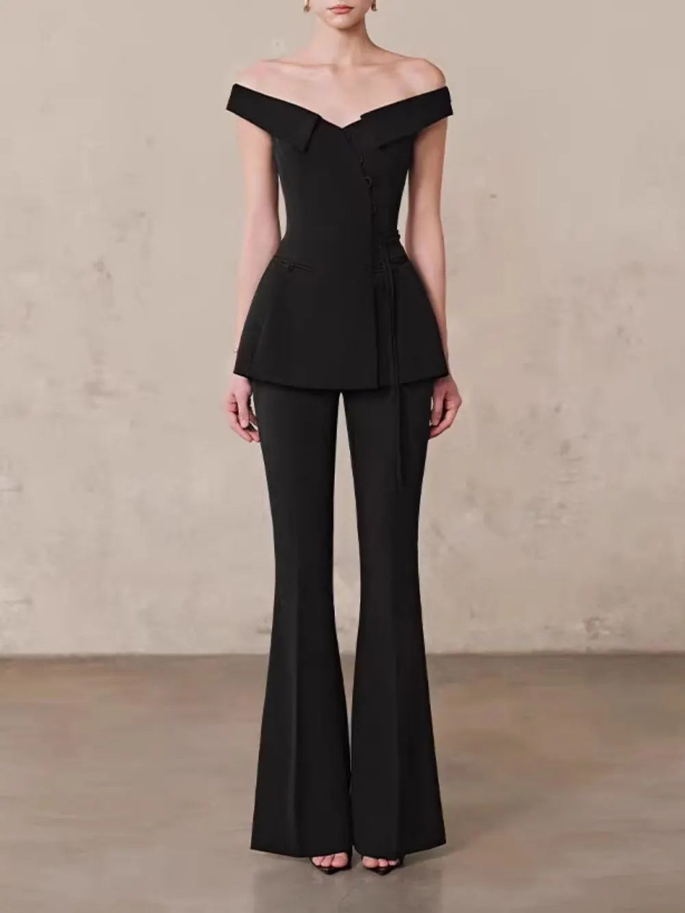 Pervia Off Shoulder Flared Pants Set Flowering Girl