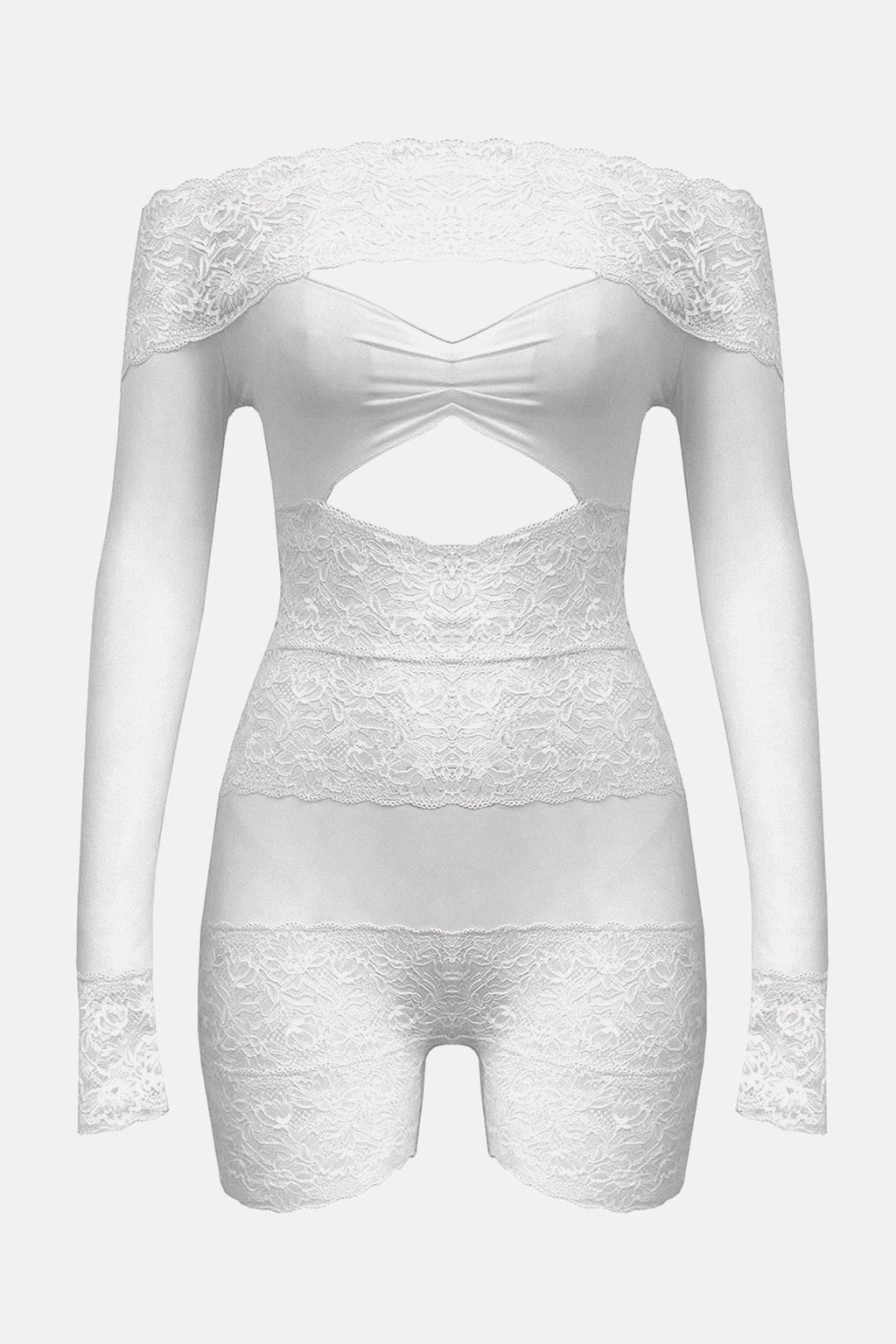 Estrella Off Shoulder Lace Playsuit - White Flowering Girl