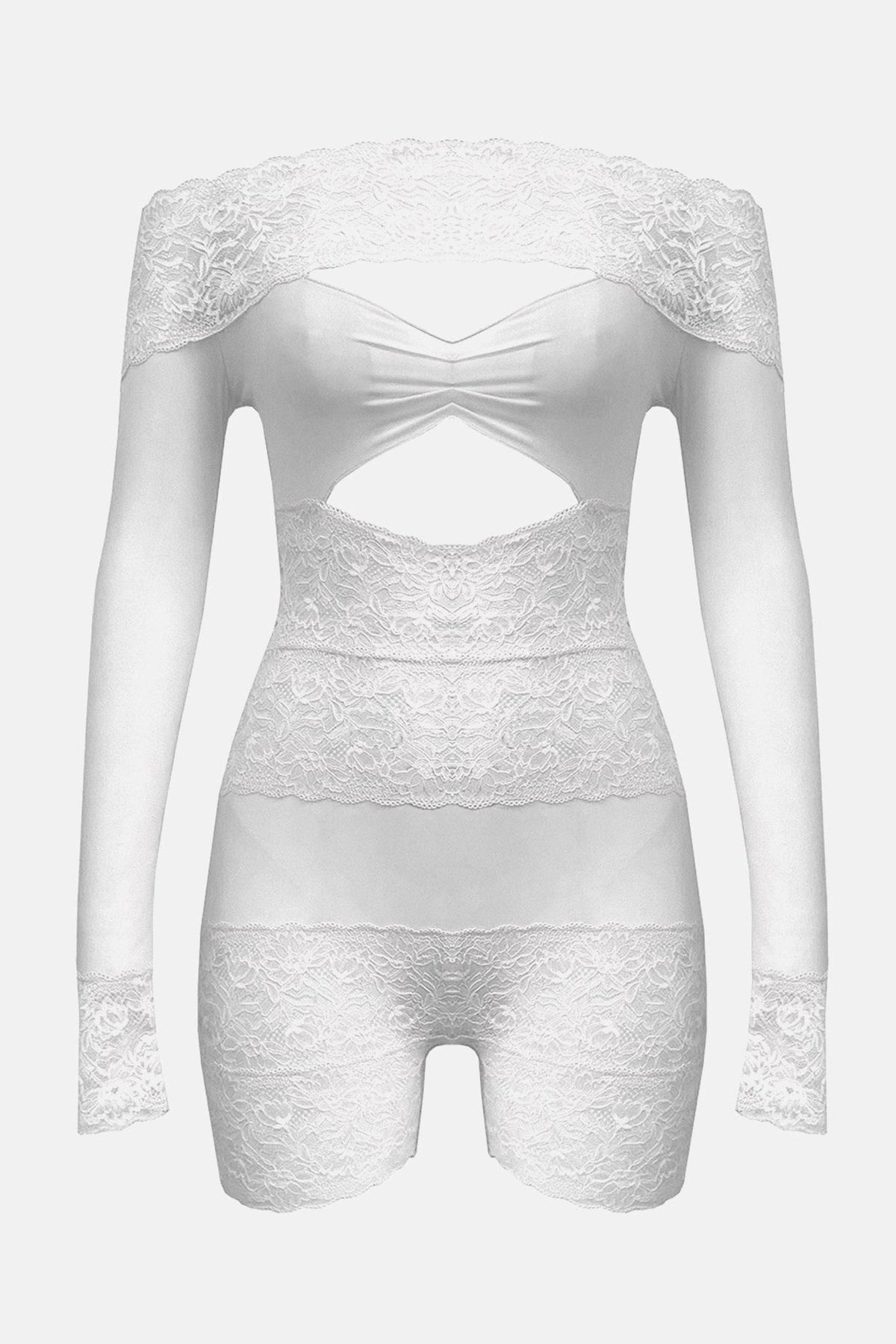 Estrella Off Shoulder Lace Playsuit - White Flowering Girl